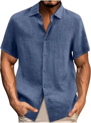 Men's Cotton Linen Button Down Shirts Short Sleeve Summer Beach Shirt Hawaiian Casual Shirt Blouse Business Tops