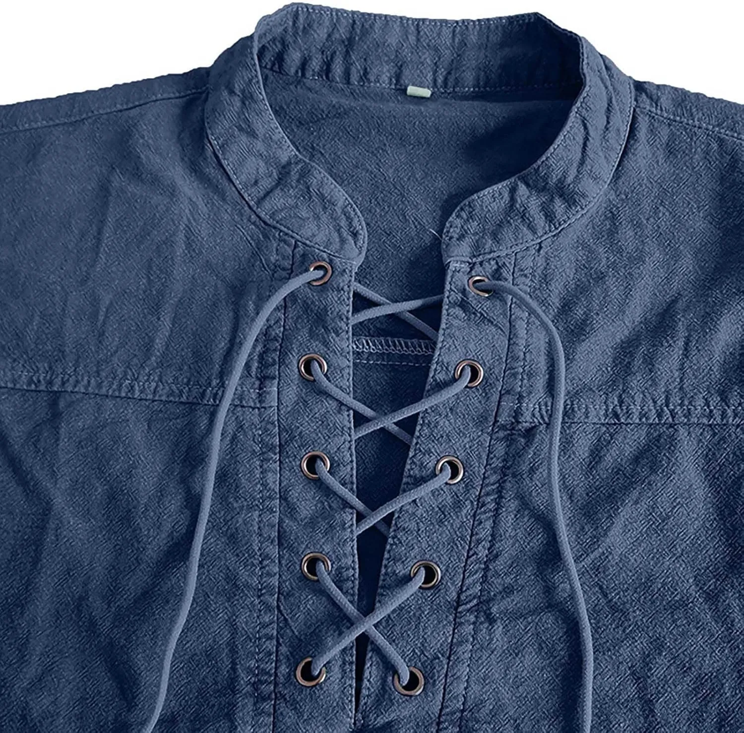 Men's Cotton Linen T-Shirts Short Sleeve V Neck Lace Up Henley Shirts Retro Notch Neck Pullover Shirt Sport Undershirt