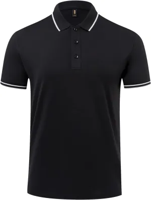Men's Golf Polo Shirt Solid Color Short Sleeve Button Down Collar T Shirt Tennis Fishing Summer Breathable Quick Dry Top