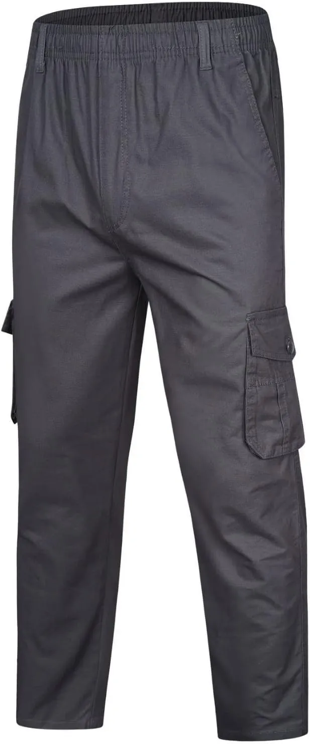 Men's Loose Fit Cotton Multi-Pockets Cargo Pants Stretch Flat-Front Outdoor Tactical Work Utility Pants(No Belt)