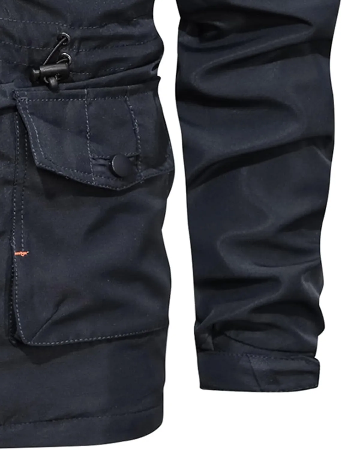 Men's Mid-Length Military Jacket Zip Up Stand Collar Tactical Jacket Outdoor Windbreaker Hooded Cargo Coat with Multi Pockets