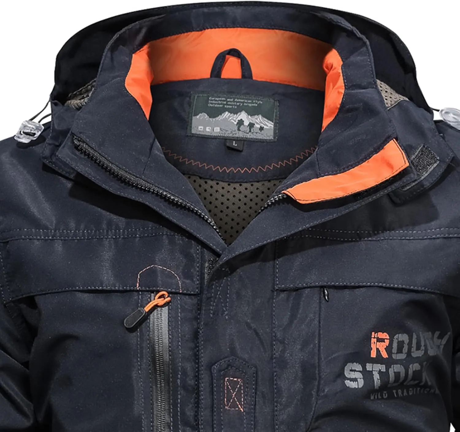 Men's Mid-Length Military Jacket Zip Up Stand Collar Tactical Jacket Outdoor Windbreaker Hooded Cargo Coat with Multi Pockets