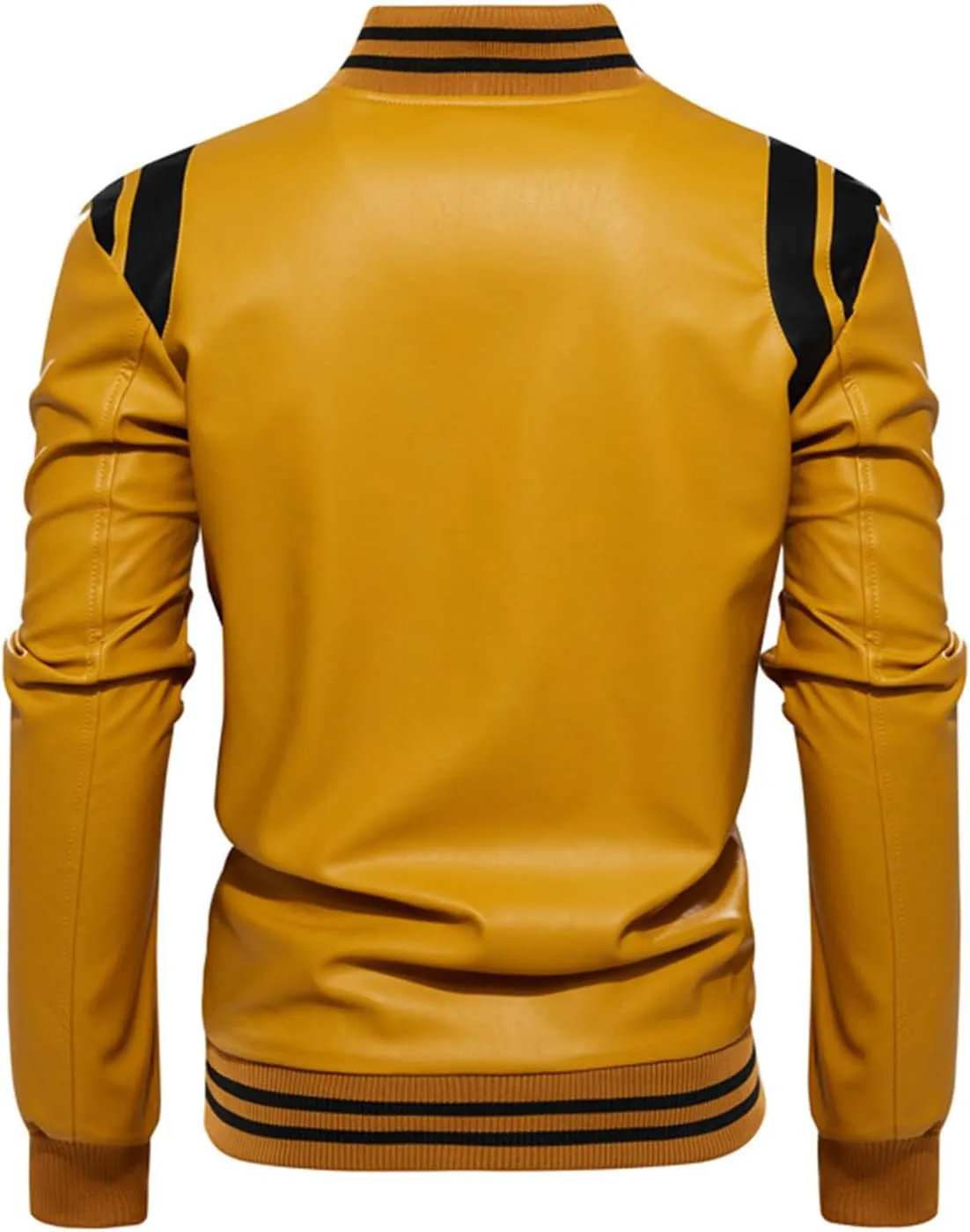 Mens Motorcycle Jacket Full Zip Stand Collar Leather Jacket Spring Fall Trendy Color Block Motor Biker Winter Jackets