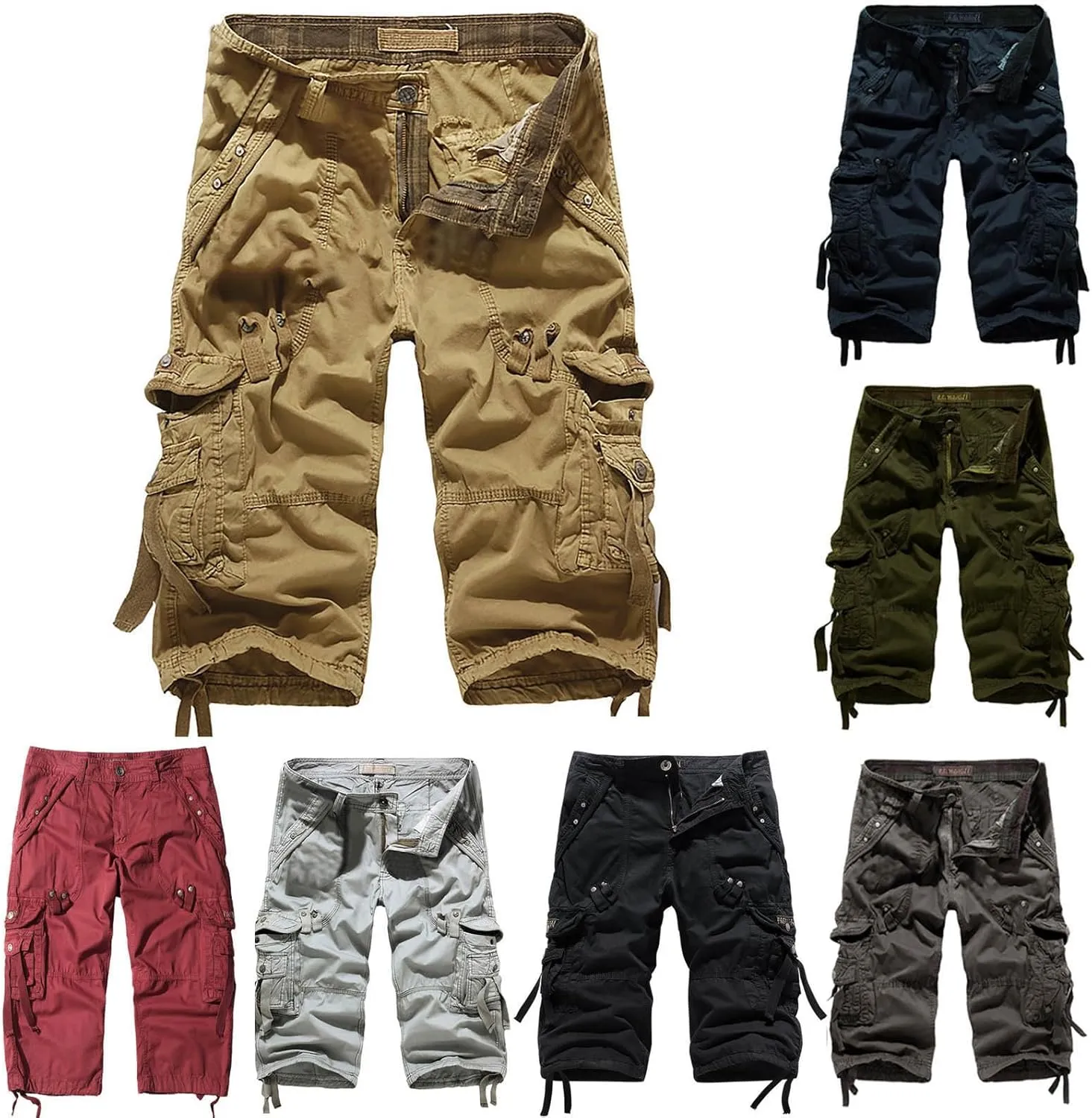 Men's Plus Size Cargo Shorts with Multi-Pockets Knee Length Tactical Short Pants Relaxed Summer Beach Shorts Pants