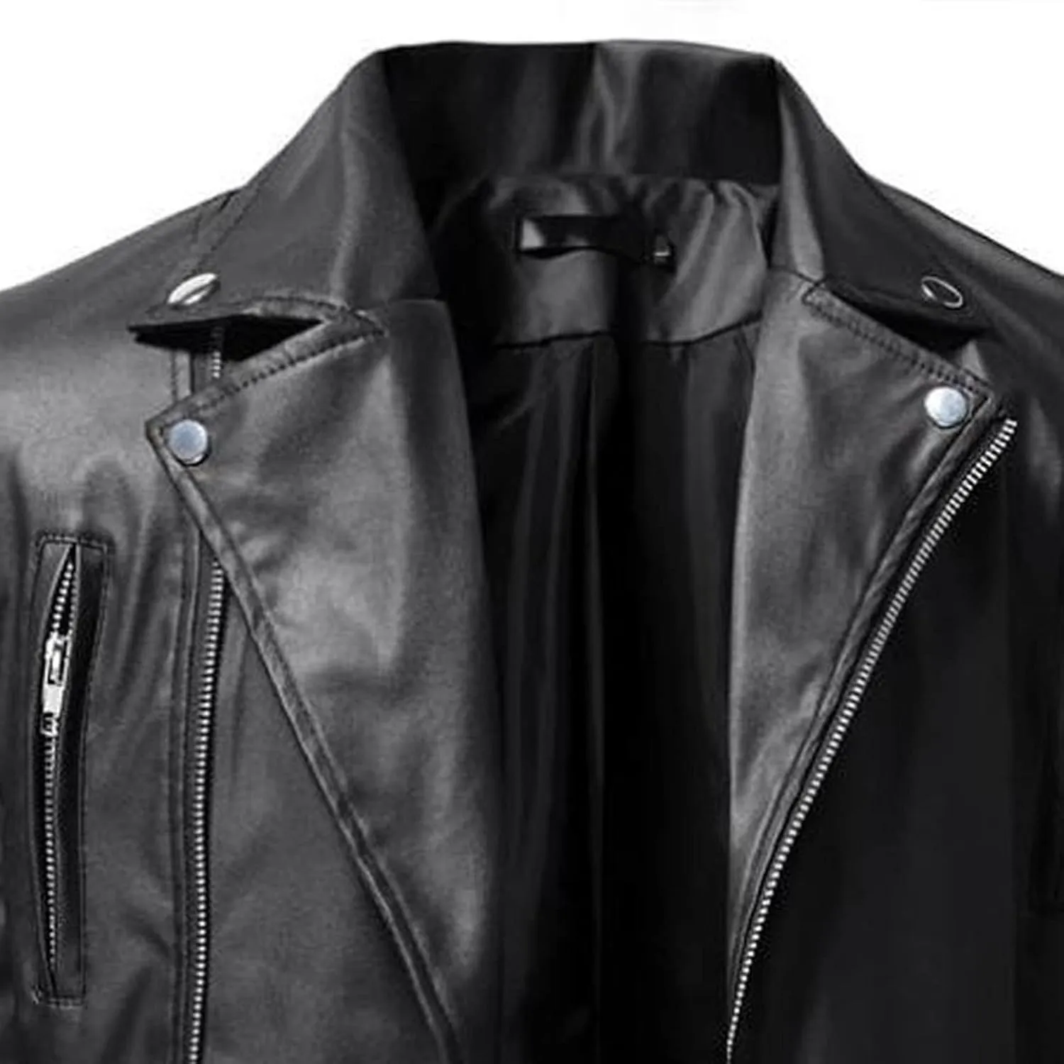 Men's PU Faux Leather Motorcycle Jacket Retro Notched Lapel Zip Up Biker Coat Causal Slim Fit Punk Outwear Overcoat
