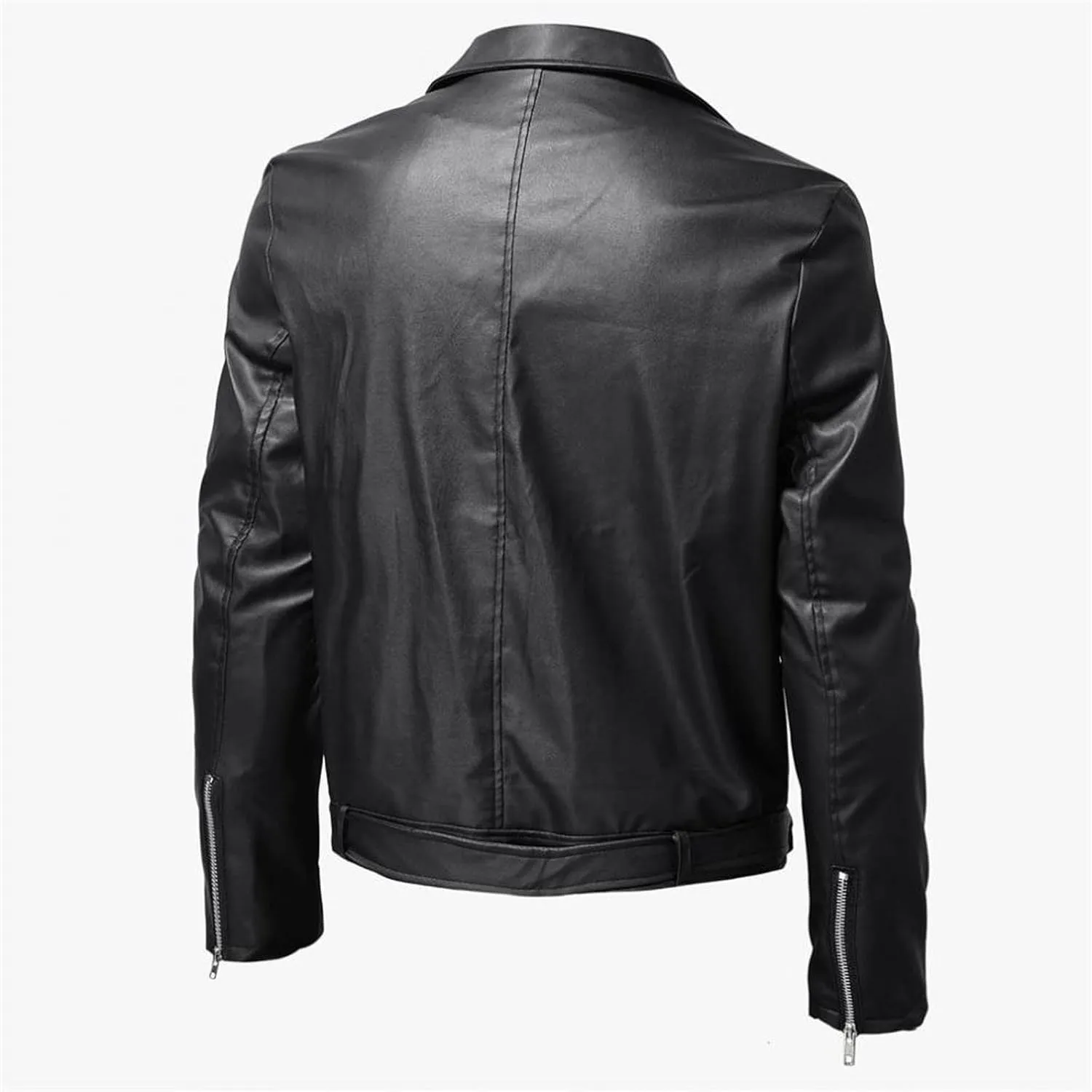 Men's PU Faux Leather Motorcycle Jacket Retro Notched Lapel Zip Up Biker Coat Causal Slim Fit Punk Outwear Overcoat