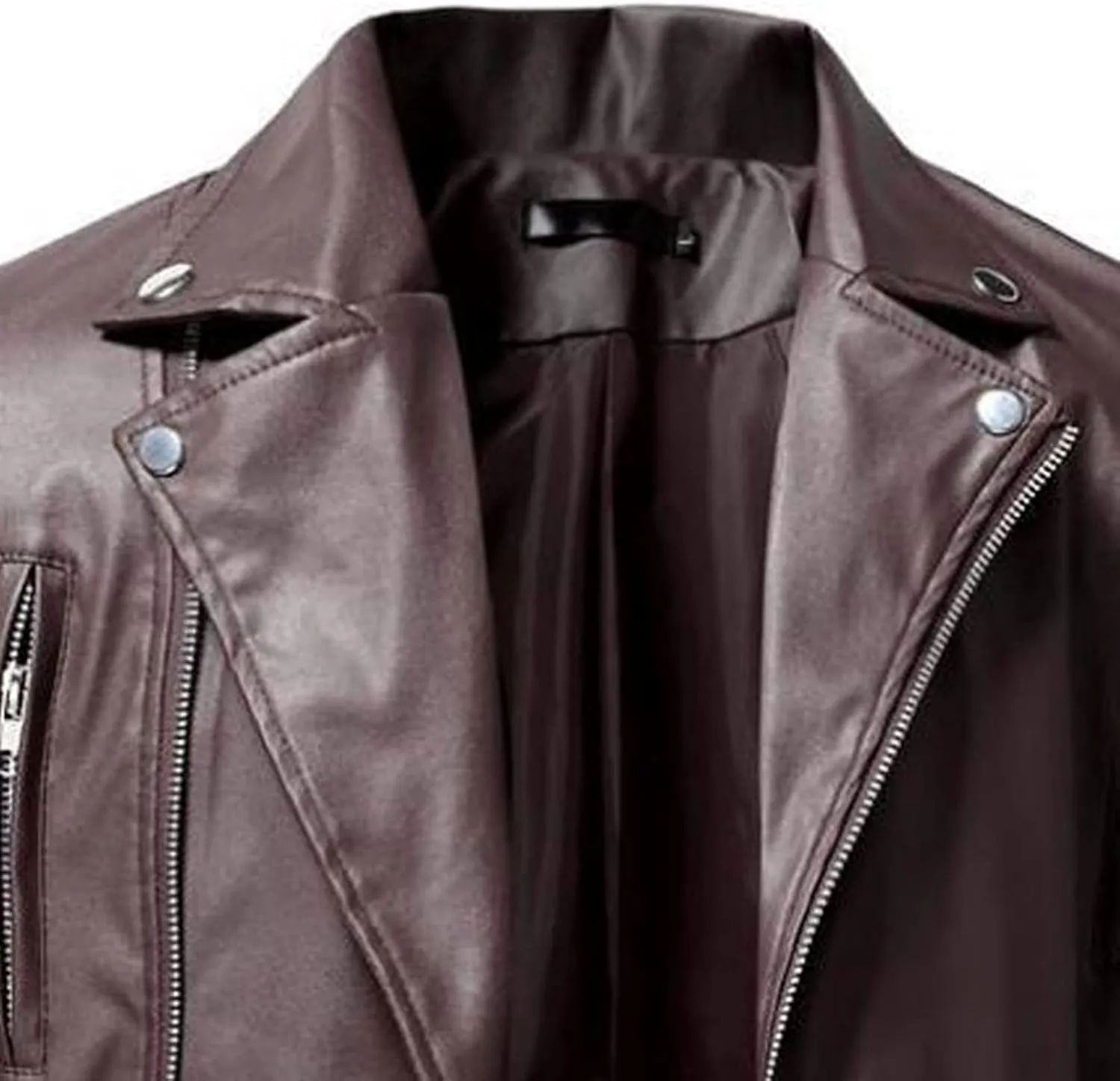 Men's PU Faux Leather Motorcycle Jacket Retro Notched Lapel Zip Up Biker Coat Causal Slim Fit Punk Outwear Overcoat