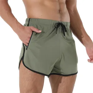 Men's Running Shorts Quick Dry Drawstring Sports Shorts Solid Color Athletic Pants Summer Bodybuilding Workout Pants