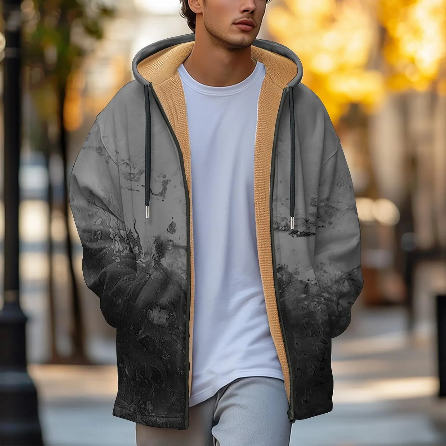 Mens Sherpa Lined Hoodie Full-Zip Winter Warm Hooded Heavyweight Thermal Fleece Sweatshirt