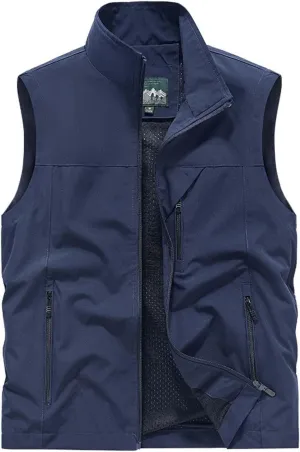 Men's Softshell Vest Outerwear Zip Up Sleeveless Quick Dry Fishing Vests Outdoor Casual Multi Pocket Jacket for Hiking Golf