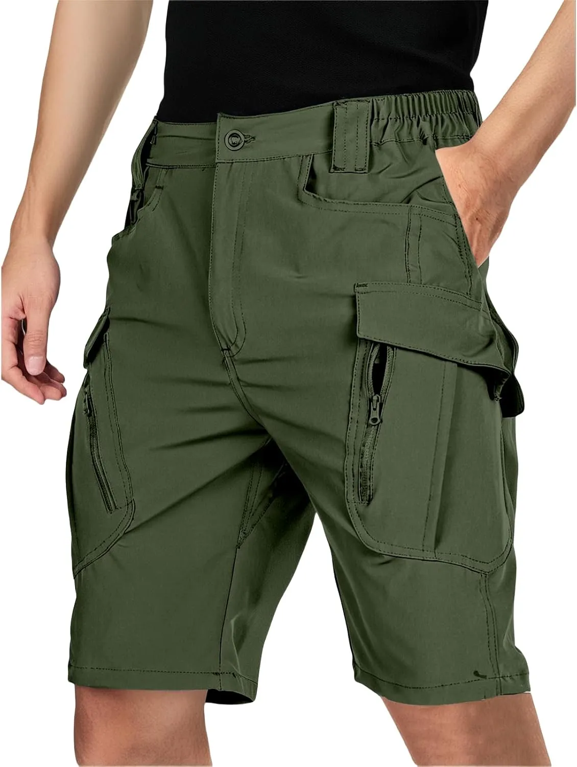 Men's Tactical Cargo Shorts Quick Dry Lightweight Hiking Short Solid Color Stretch Breathable Pant with Multi Pockets
