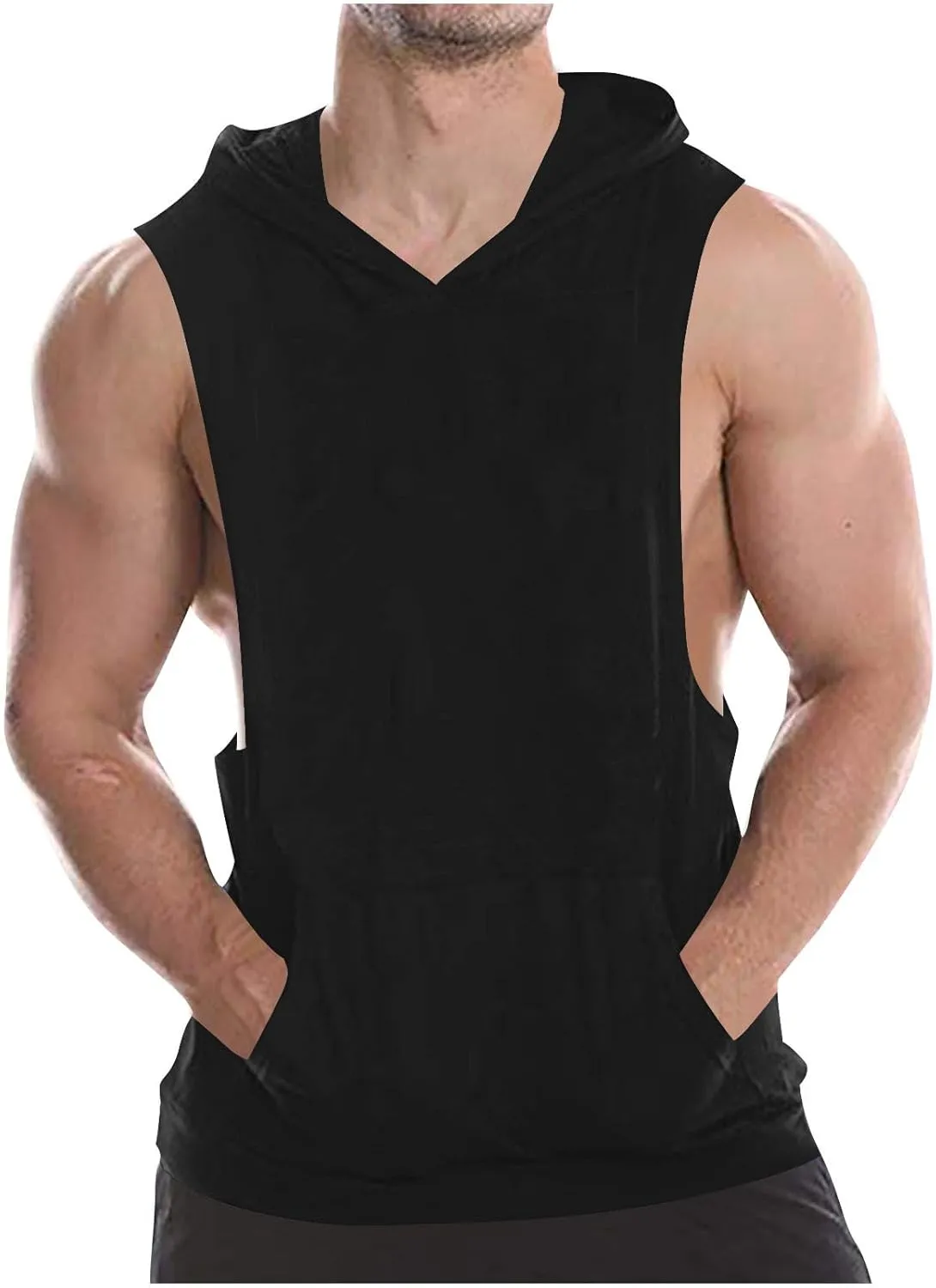 Mens Workout Hooded Tank Tops Bodybuilding Muscle Cut Off Tshirt Sports Training Sleeveless Gym Hoodies Summer Casual