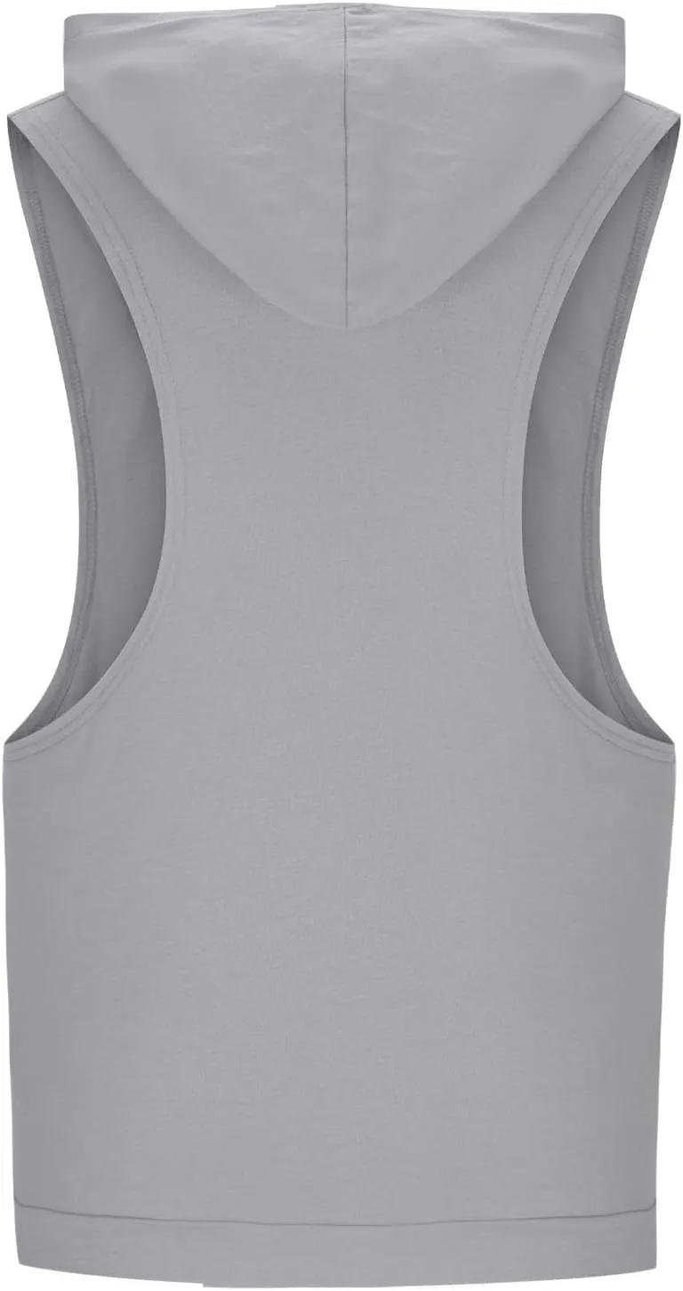 Mens Workout Hooded Tank Tops Bodybuilding Muscle Cut Off Tshirt Sports Training Sleeveless Gym Hoodies Summer Casual