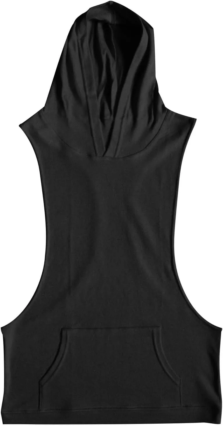 Mens Workout Hooded Tank Tops Bodybuilding Muscle Cut Off Tshirt Sports Training Sleeveless Gym Hoodies Summer Casual