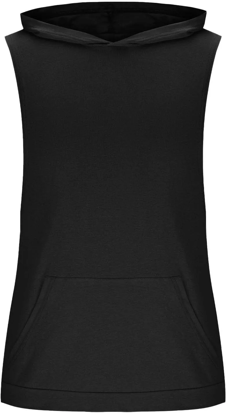 Mens Workout Hooded Tank Tops Bodybuilding Muscle Cut Off Tshirt Sports Training Sleeveless Gym Hoodies Summer Casual