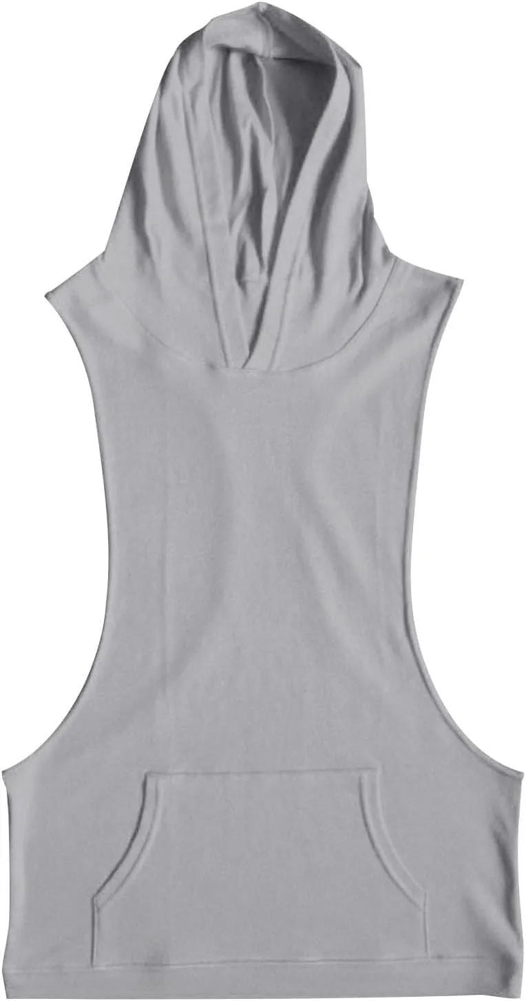 Mens Workout Hooded Tank Tops Bodybuilding Muscle Cut Off Tshirt Sports Training Sleeveless Gym Hoodies Summer Casual