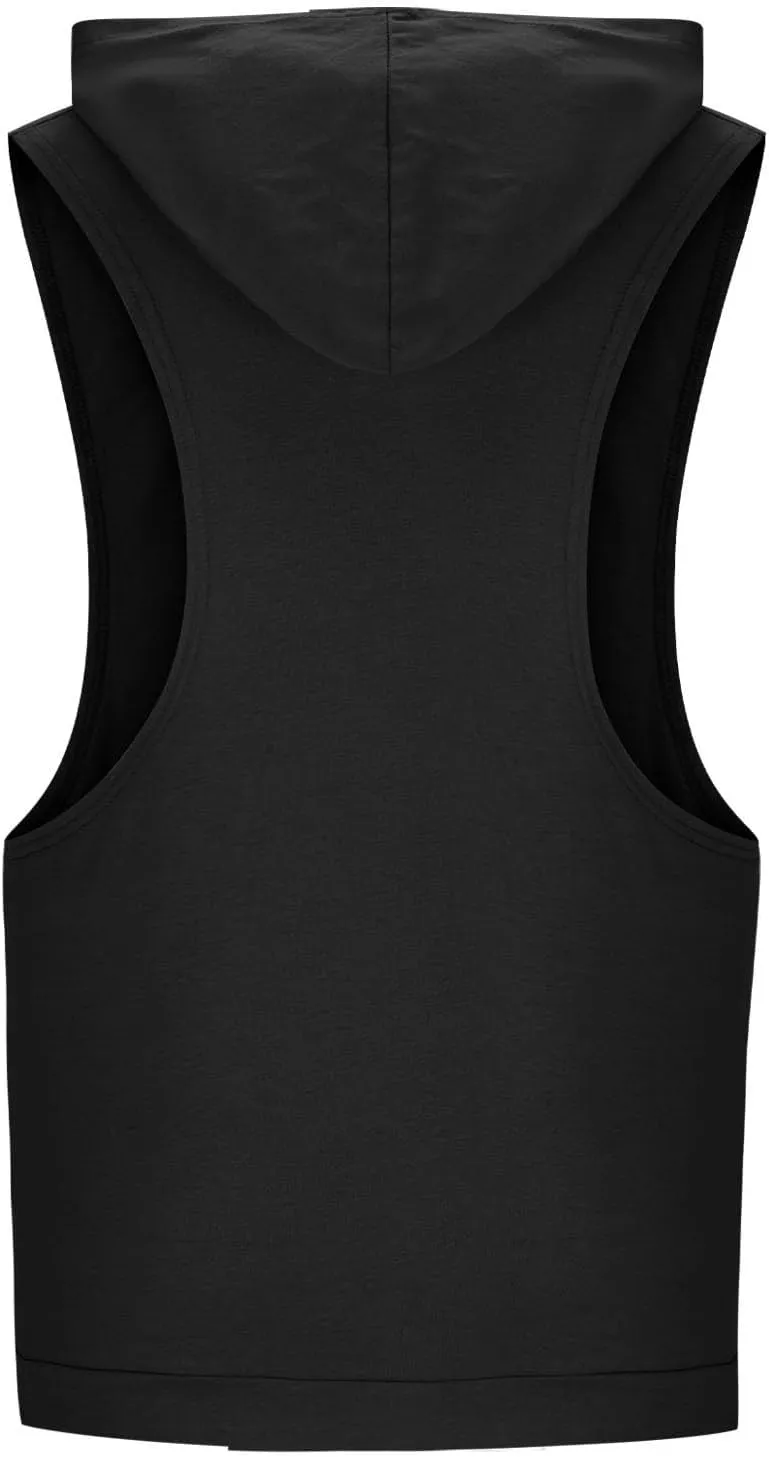 Mens Workout Hooded Tank Tops Bodybuilding Muscle Cut Off Tshirt Sports Training Sleeveless Gym Hoodies Summer Casual