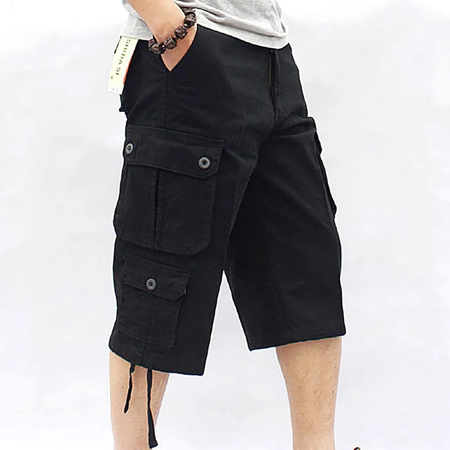 Muscularfit Mens Cargo Pants Casual Loose Cotton Multi Pockets Shorts 7 Inch Inseam Outdoor Fashion Utility Tooling Trousers