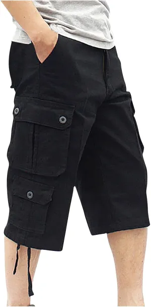 Muscularfit Mens Cargo Pants Casual Loose Cotton Multi Pockets Shorts 7 Inch Inseam Outdoor Fashion Utility Tooling Trousers