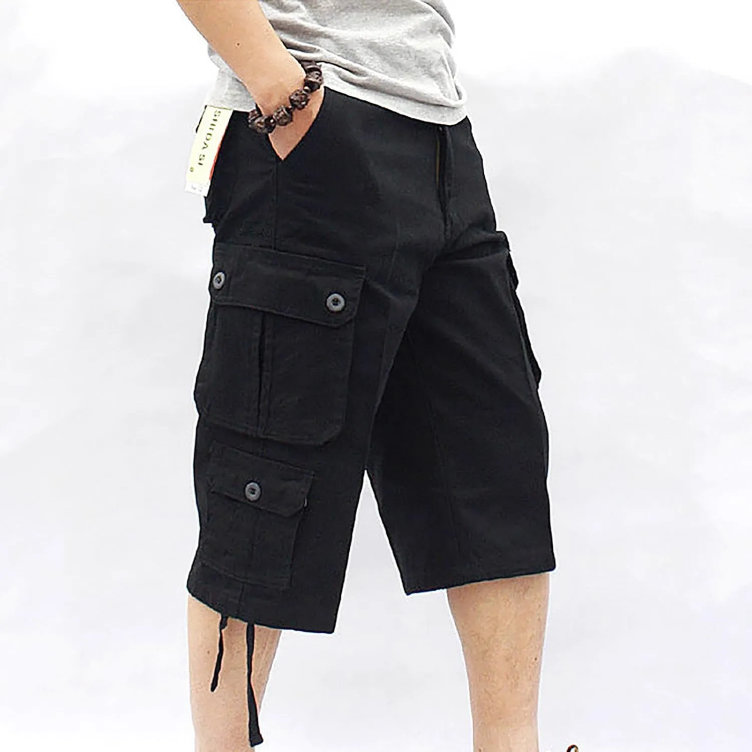 Muscularfit Mens Cargo Pants Casual Loose Cotton Multi Pockets Shorts 7 Inch Inseam Outdoor Fashion Utility Tooling Trousers