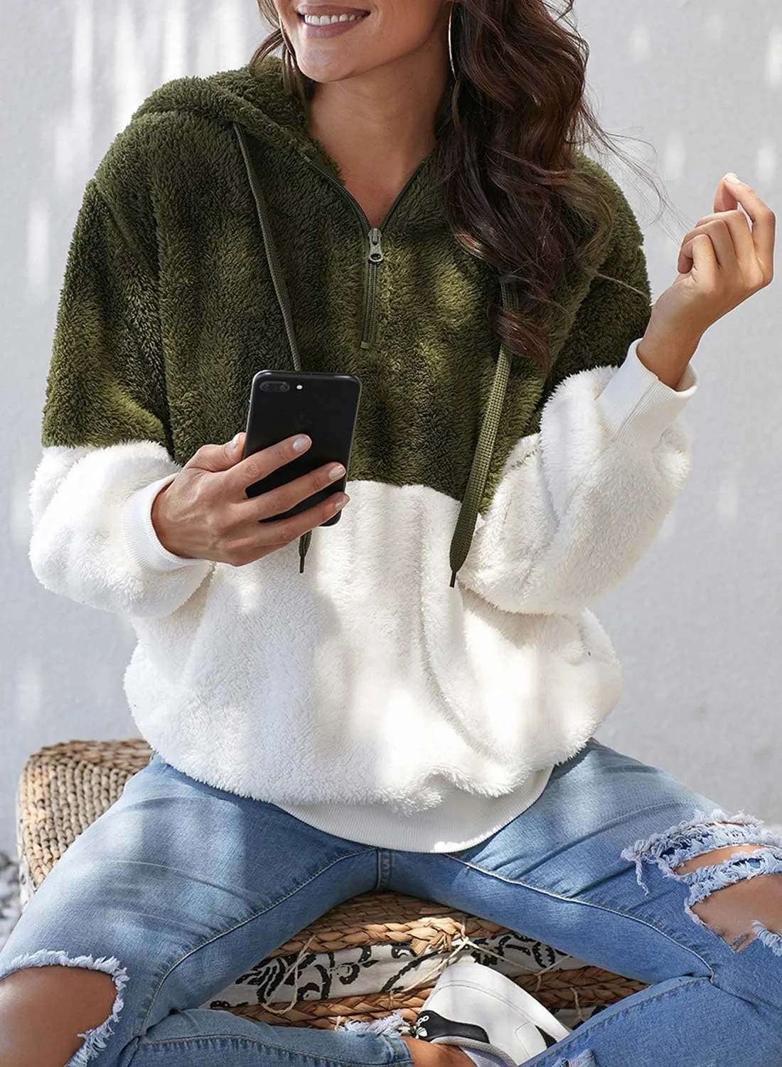 NEYOUQE Womens Warm Winter Long Sleeve 1/4 Zip Up Fleece Pullover Hoodies Sweaters Sweatshirts Fuzzy Coats with Pocket