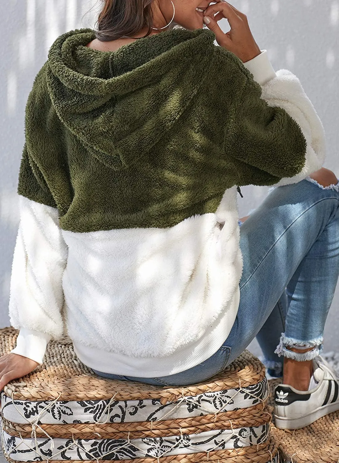 NEYOUQE Womens Warm Winter Long Sleeve 1/4 Zip Up Fleece Pullover Hoodies Sweaters Sweatshirts Fuzzy Coats with Pocket
