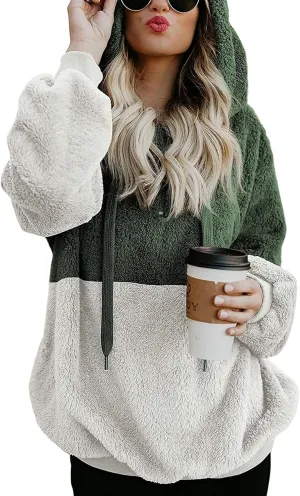 NEYOUQE Womens Warm Winter Long Sleeve 1/4 Zip Up Fleece Pullover Hoodies Sweaters Sweatshirts Fuzzy Coats with Pocket