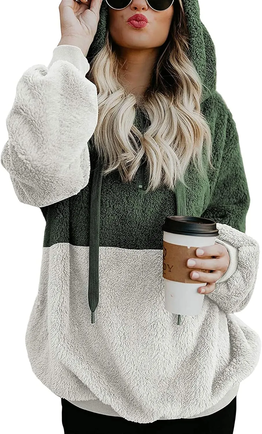 NEYOUQE Womens Warm Winter Long Sleeve 1/4 Zip Up Fleece Pullover Hoodies Sweaters Sweatshirts Fuzzy Coats with Pocket