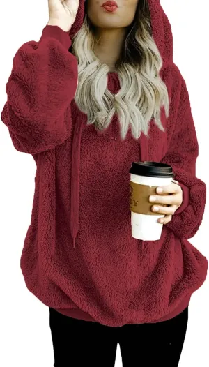 NEYOUQE Womens Warm Winter Long Sleeve 1/4 Zip Up Fleece Pullover Hoodies Sweaters Sweatshirts Fuzzy Coats with Pocket