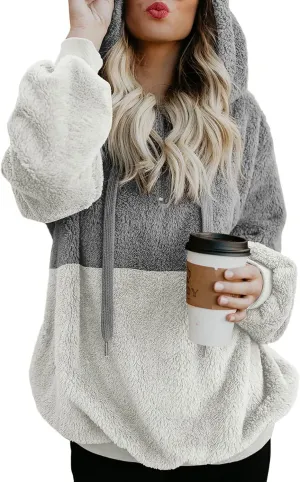 NEYOUQE Womens Warm Winter Long Sleeve 1/4 Zip Up Fleece Pullover Hoodies Sweaters Sweatshirts Fuzzy Coats with Pocket