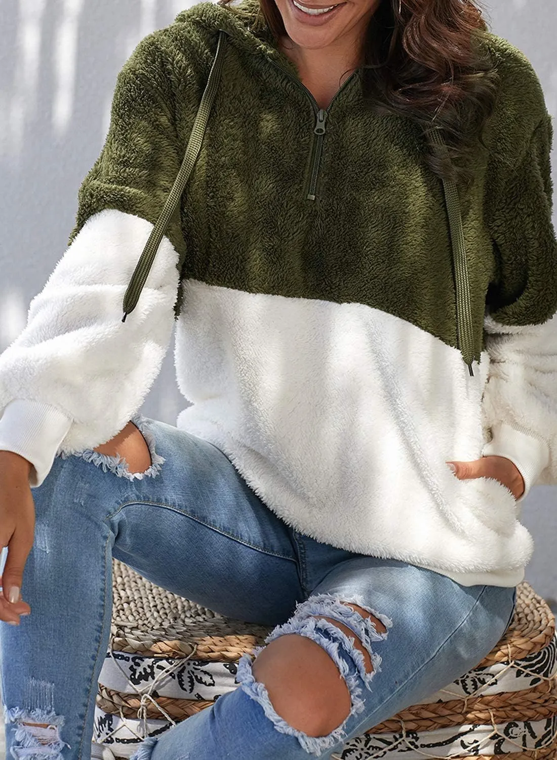 NEYOUQE Womens Warm Winter Long Sleeve 1/4 Zip Up Fleece Pullover Hoodies Sweaters Sweatshirts Fuzzy Coats with Pocket
