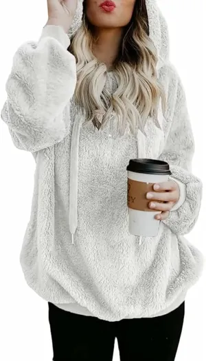 NEYOUQE Womens Warm Winter Long Sleeve 1/4 Zip Up Fleece Pullover Hoodies Sweaters Sweatshirts Fuzzy Coats with Pocket