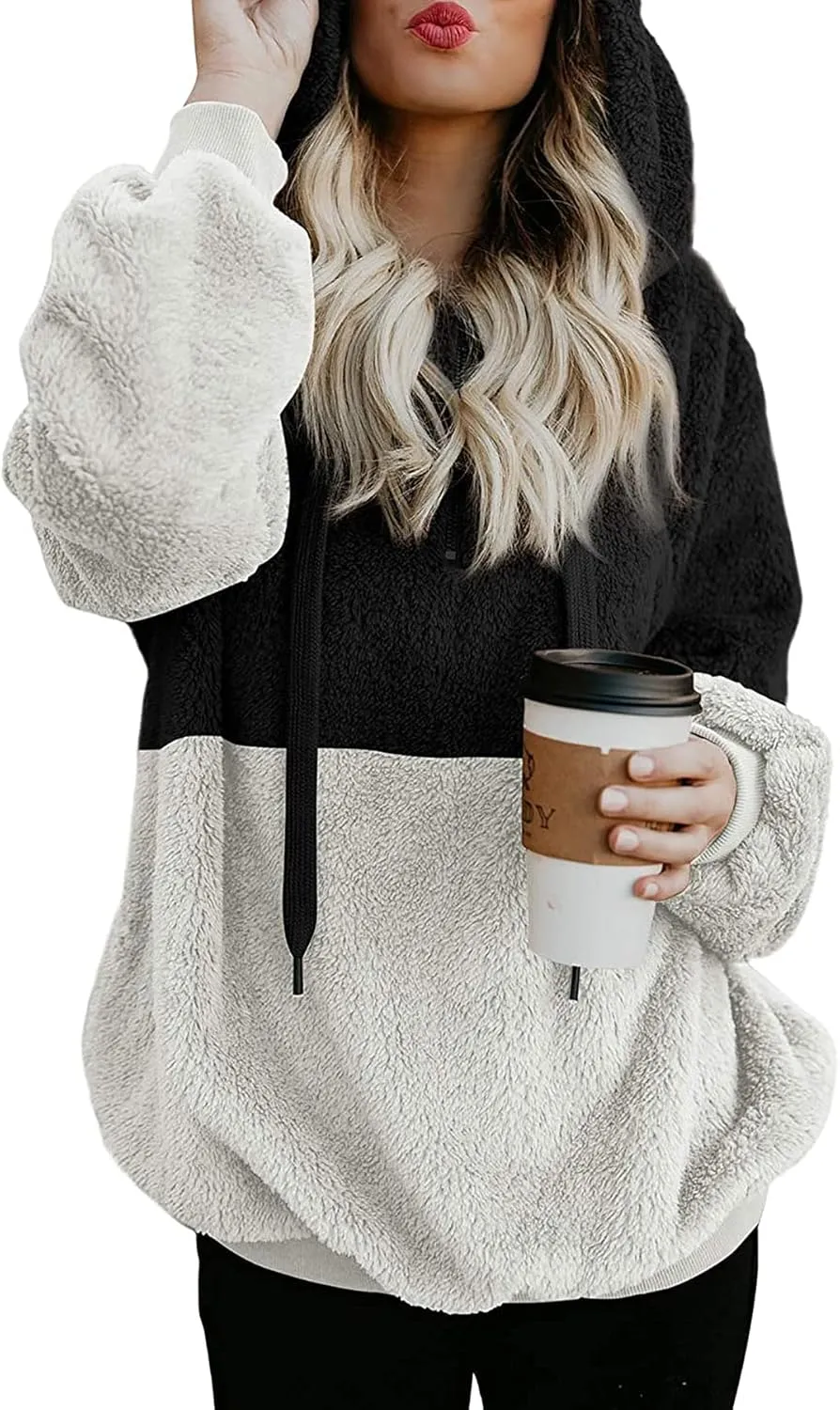 NEYOUQE Womens Warm Winter Long Sleeve 1/4 Zip Up Fleece Pullover Hoodies Sweaters Sweatshirts Fuzzy Coats with Pocket