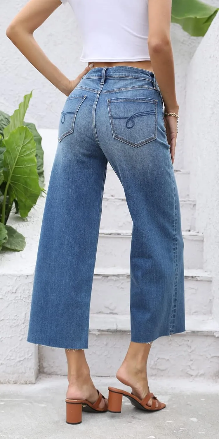 OFLUCK Women's Boyfriend Baggy Jeans High Waist Wide Leg Straight Denim Pants with Pockets