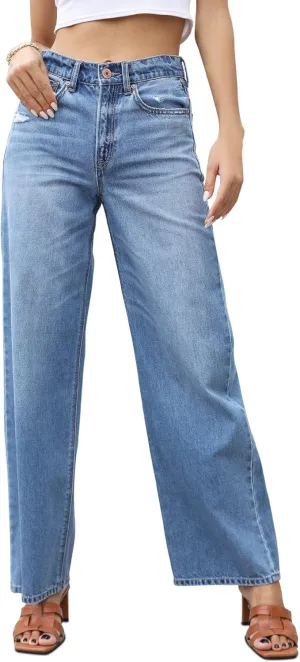 OFLUCK Women's Boyfriend Baggy Jeans High Waist Wide Leg Straight Denim Pants with Pockets