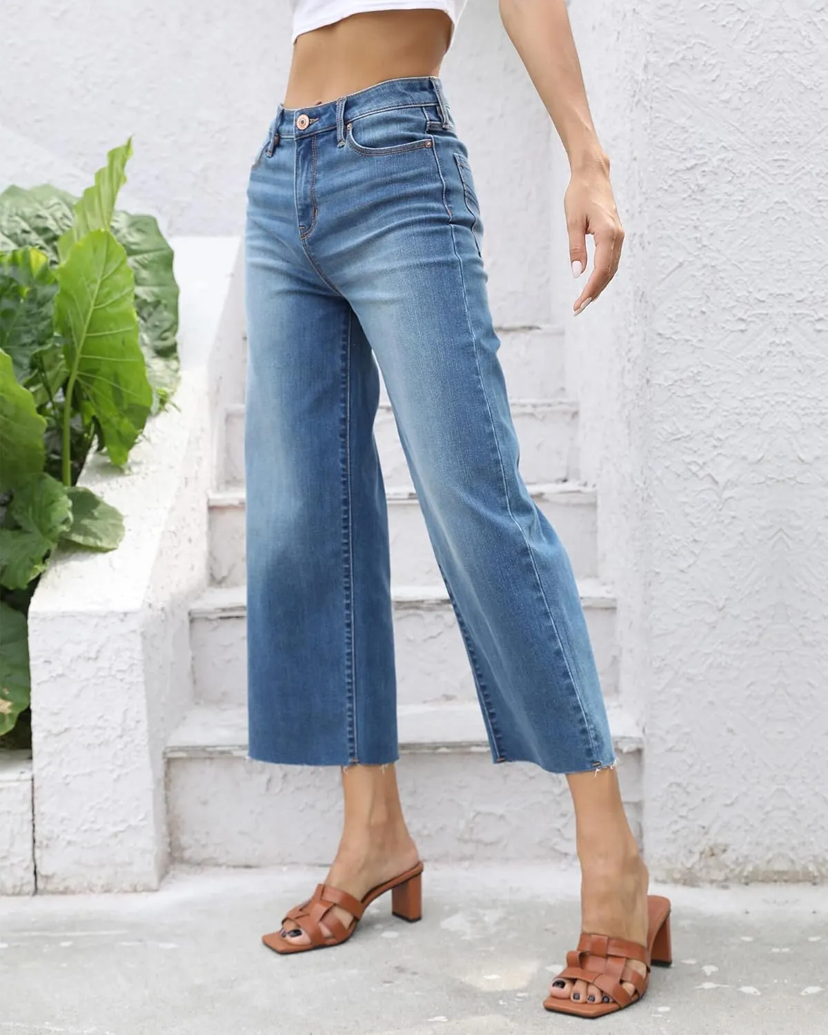 OFLUCK Women's Boyfriend Baggy Jeans High Waist Wide Leg Straight Denim Pants with Pockets