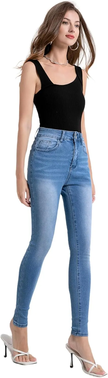 Oneniao Womens Instantly Slims Stretchy Denim Pants Stylish High Waisted Skinny Jeans Butt Lifting Jeggings with Pockets