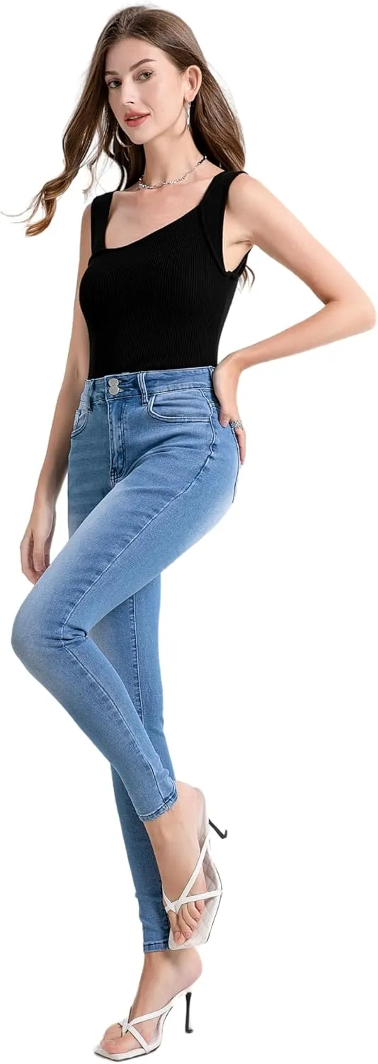 Oneniao Womens Instantly Slims Stretchy Denim Pants Stylish High Waisted Skinny Jeans Butt Lifting Jeggings with Pockets