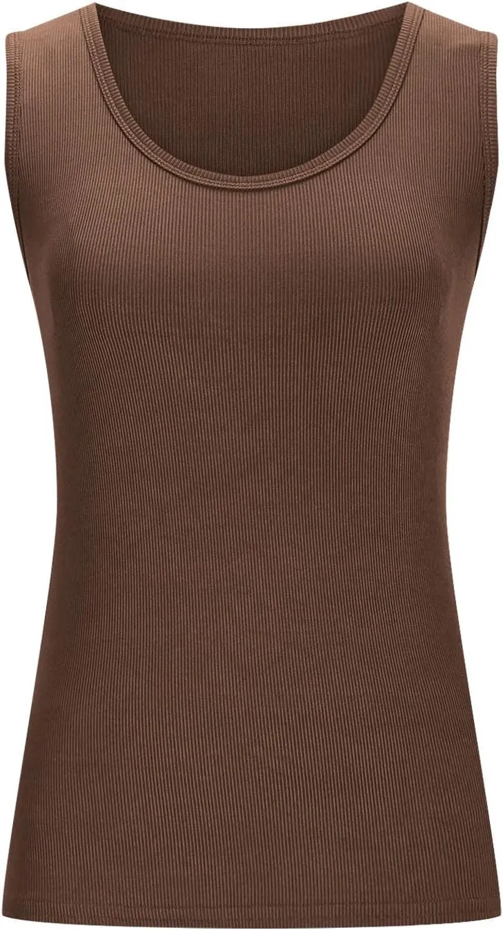 Oplxuo Women's Summer Tank Tops Square Neck Athletic Ribbed Knit Sleeveless T Shirts Slim Fit Gym Workout Cami Tee Blouses