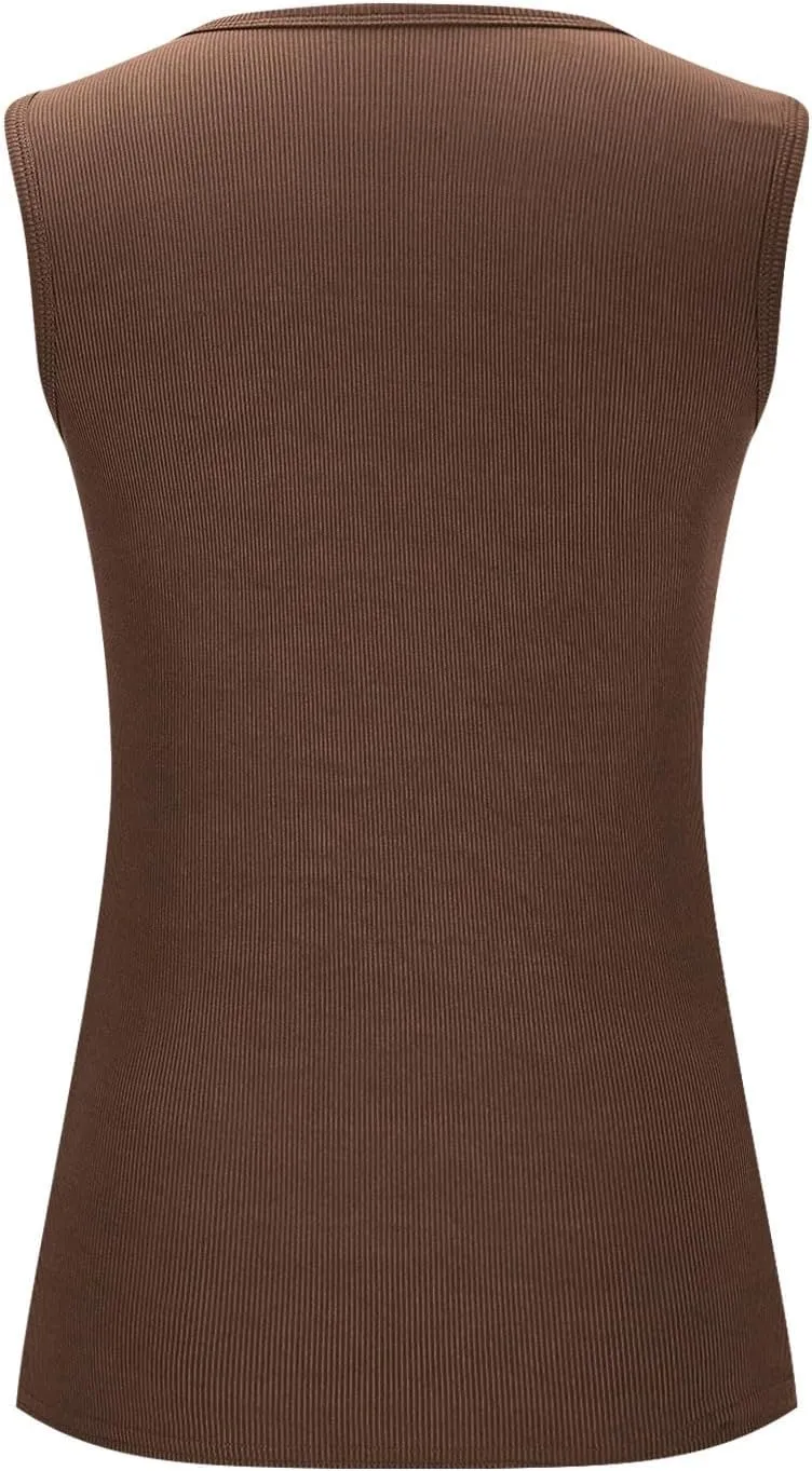 Oplxuo Women's Summer Tank Tops Square Neck Athletic Ribbed Knit Sleeveless T Shirts Slim Fit Gym Workout Cami Tee Blouses