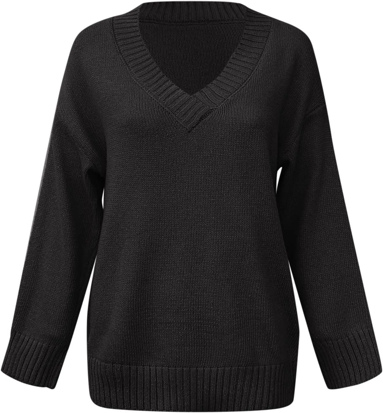 Oversized Sweater for Women Sexy Deep V Neck Cable Knit Sweaters Long Sleeve Loose Jumper Tunic Pullover Tops