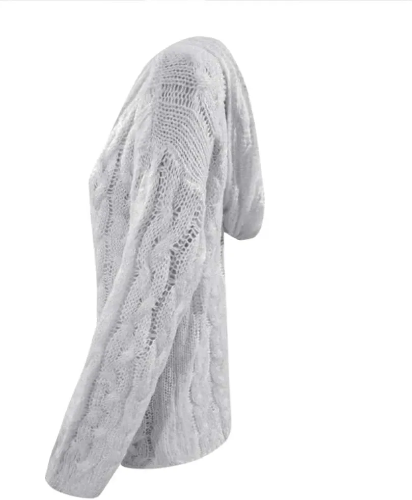 Oversized Sweaters Womens Chunky Cable Knit Pullover Hooded Sweaters V Neck Long Sleeve Loose Hoodies Knitwear Clothes