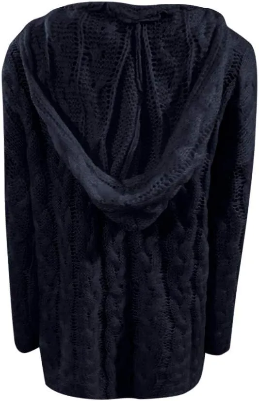 Oversized Sweaters Womens Chunky Cable Knit Pullover Hooded Sweaters V Neck Long Sleeve Loose Hoodies Knitwear Clothes