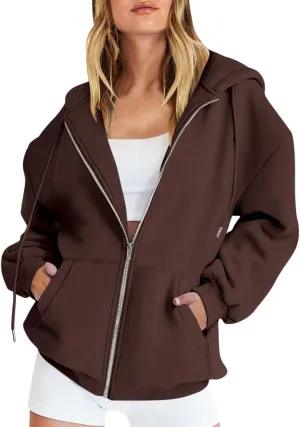 Oversized Sweatshirt For Women,Womens Y2K Zip Up Hoodie Casual Long Sleeve Jacket With Pockets