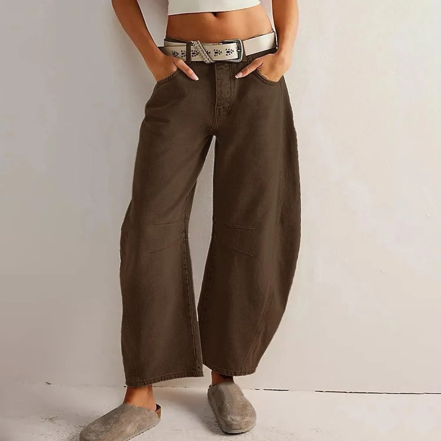 Plus Size Women's Barrel Jeans High Waisted Casual Straight Leg Stretchy Trendy Wide Leg Denim Pant Long Trouser 2025