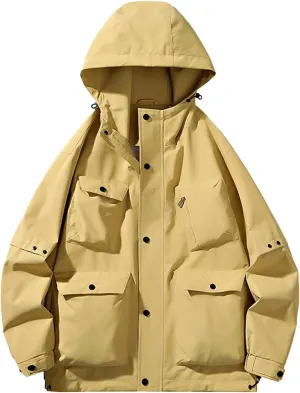 Rain Jacket Men Women Zipper Windbreaker with Hood Softshell Rain Coat Waterproof Raincoats with Mutil Flap Pockets