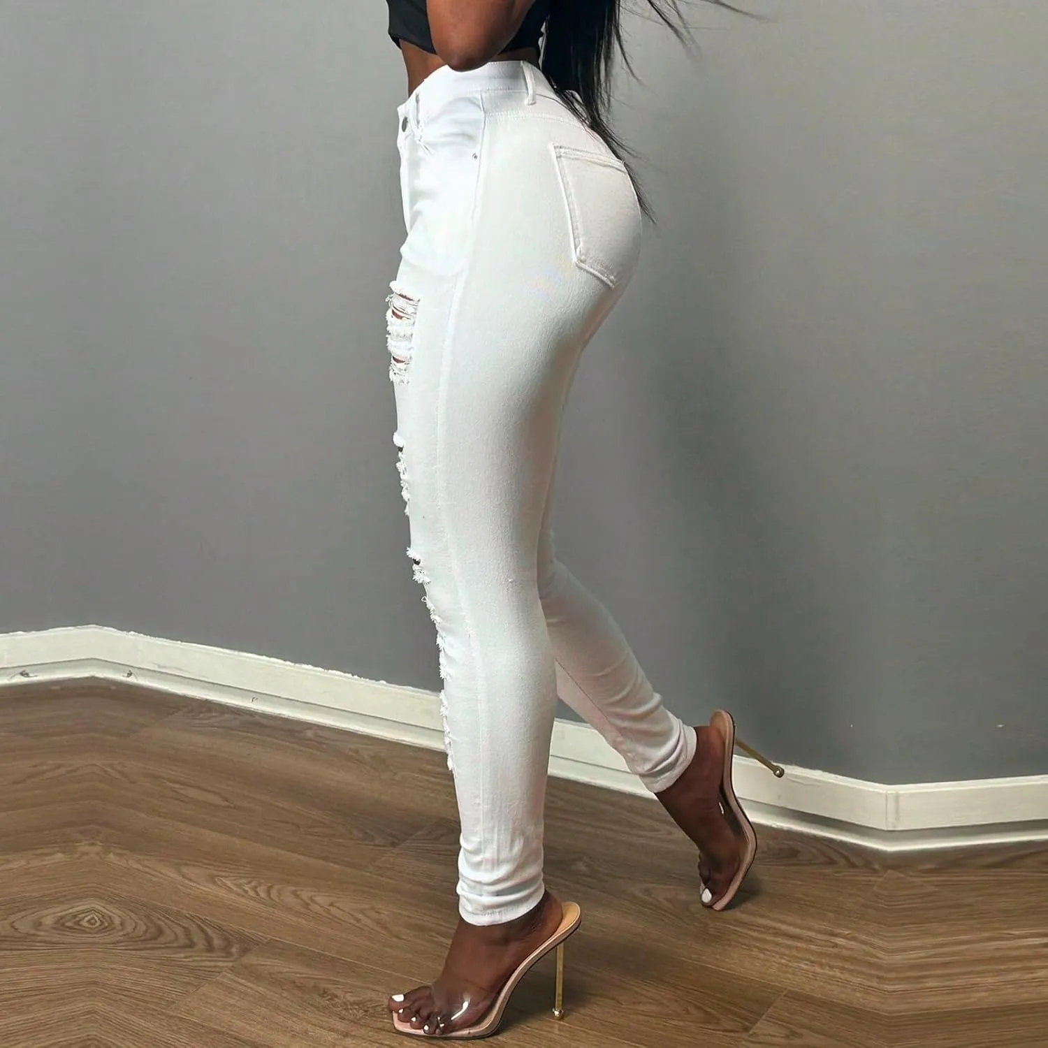 Ripped Jeans for Women Trendy Jeggings High Waisted Skinny Jeans Distressed Denim Ankle Pants with Pockets