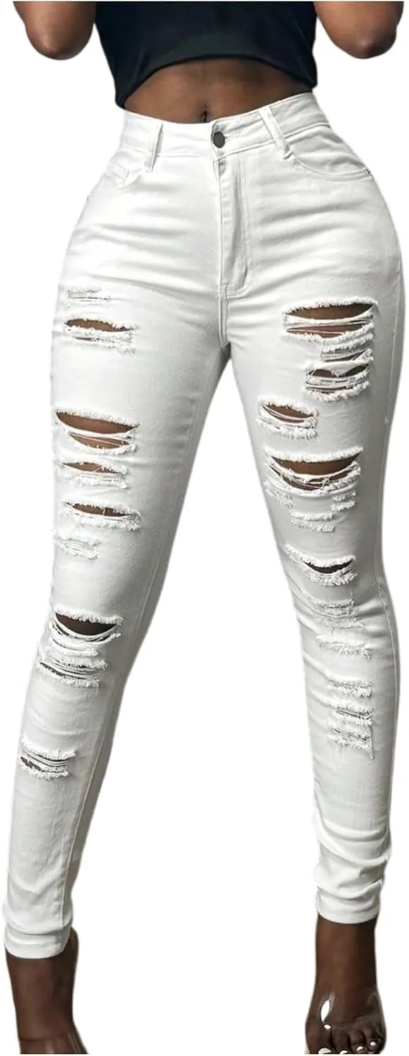 Ripped Jeans for Women Trendy Jeggings High Waisted Skinny Jeans Distressed Denim Ankle Pants with Pockets