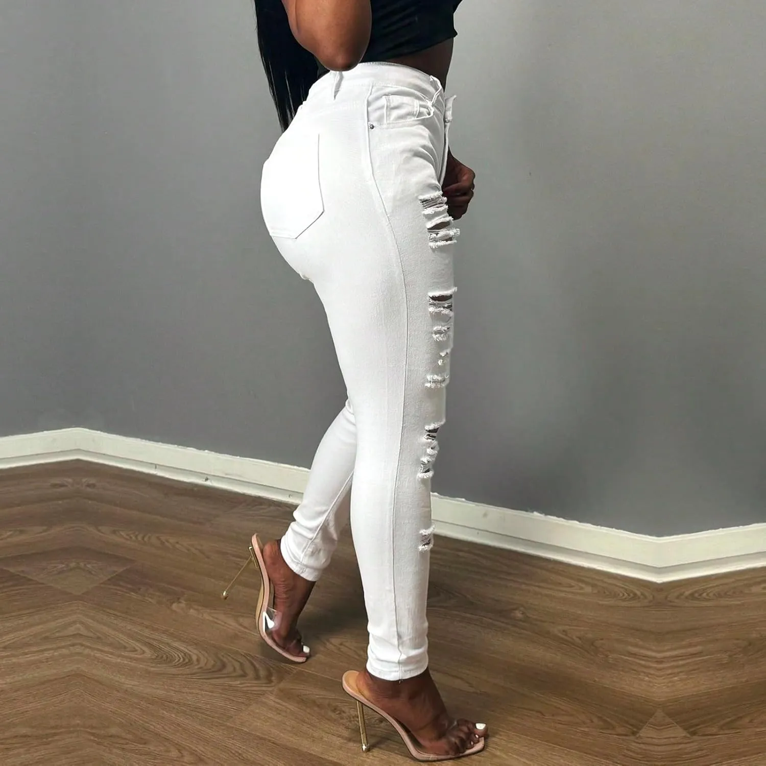 Ripped Jeans for Women Trendy Jeggings High Waisted Skinny Jeans Distressed Denim Ankle Pants with Pockets