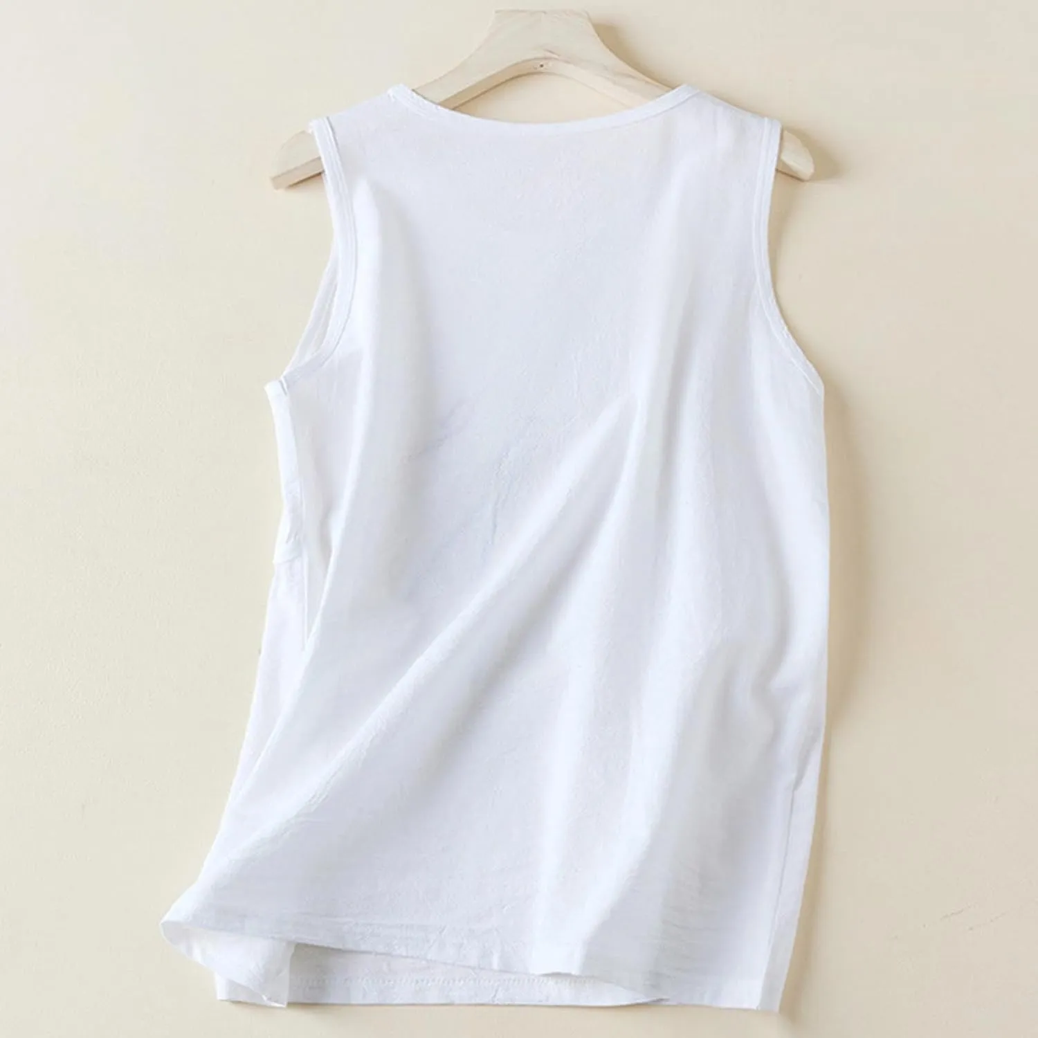Ruziyoog Cotton Linen Tank Tops for Women Round Neck Sleeveless Summer Blouse Casual Loose Solid Color Tee Shirts